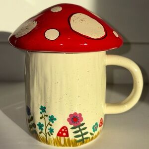 Natural Life Mushroom Mug Cup Ceramic Removable Top Floral Bottom Coffee Tea